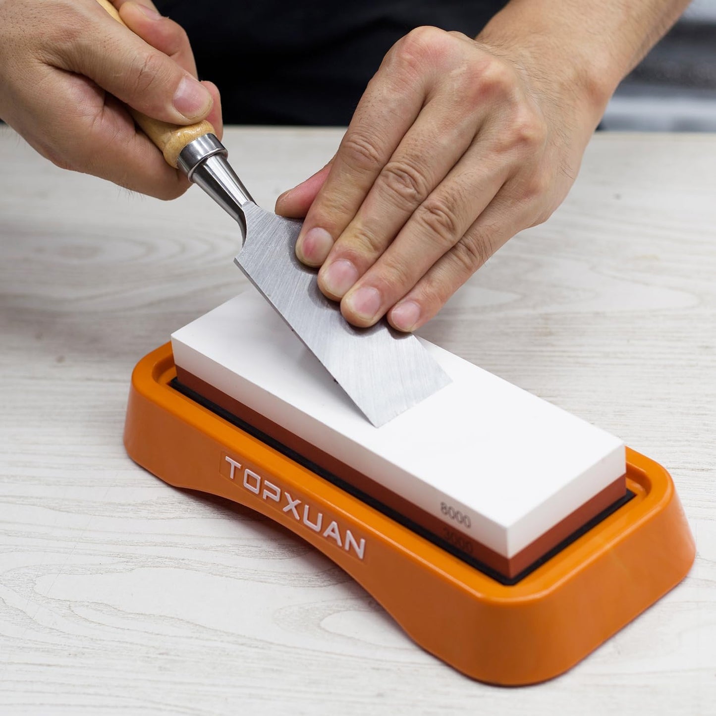 Knife Sharpening Stone 2 Sided 240/800 Grit Sharpener Waterstone,Professional Kitchen Whetstone with Orange Plastic Base,Non-slip Rubber and Angle Guide