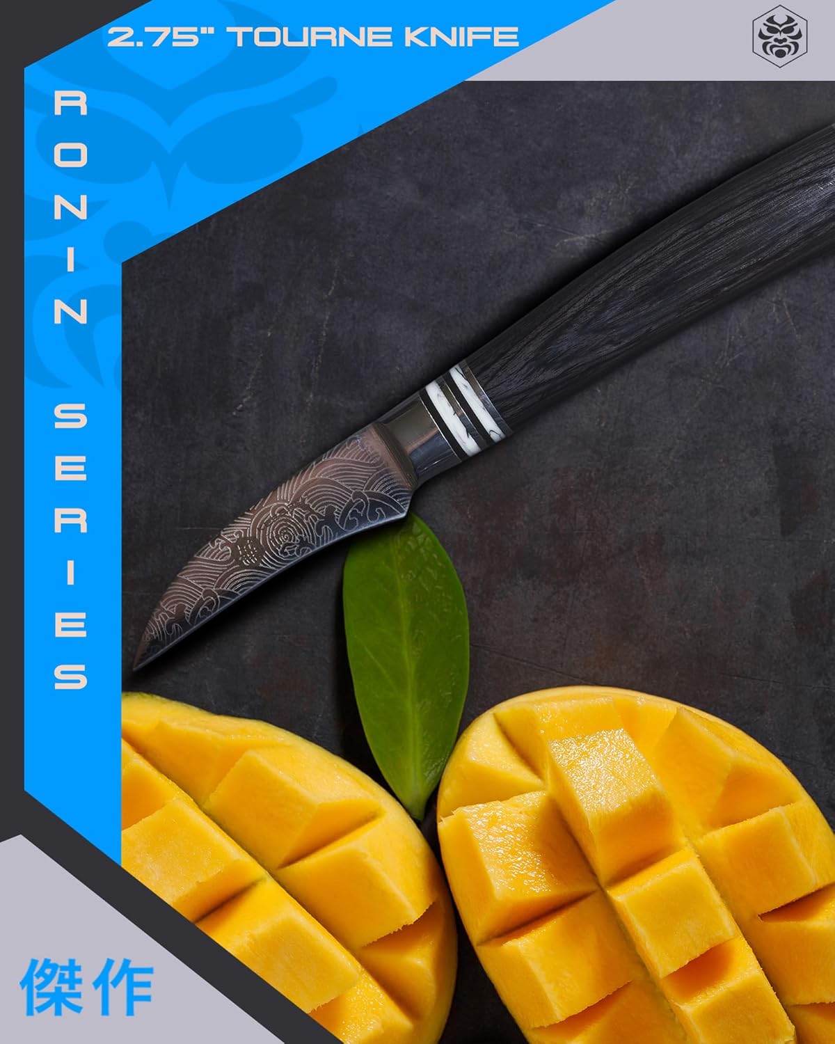 KESSAKU 2.75-Inch Bird's Beak Tourne Paring Knife - Ronin Series - Forged High Carbon 7Cr17MoV Stainless Steel - Pakkawood Handle with Blade Guard