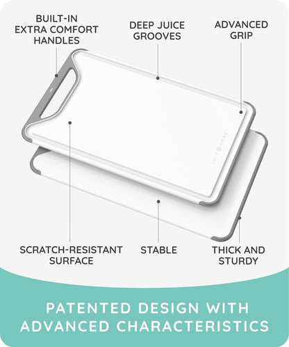 Cutting Boards for Kitchen, Plastic Cutting Board Set of 3, Dishwasher Safe Cutting Boards with Juice Grooves for Meat, Veggies, Fruits, Easy Grip Handle, Serveware Accessories (Gray)
