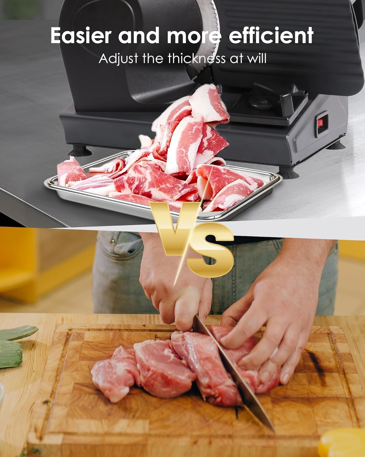 Valley Sportsman Meat Slicer Machine for Home - Electric Deli Meat Slicer with 7.5" Stainless Steel Blade, Adjustable Thickness Food Slicer Cuts Meat, Bread, Cheese, Easy to Clean, Black