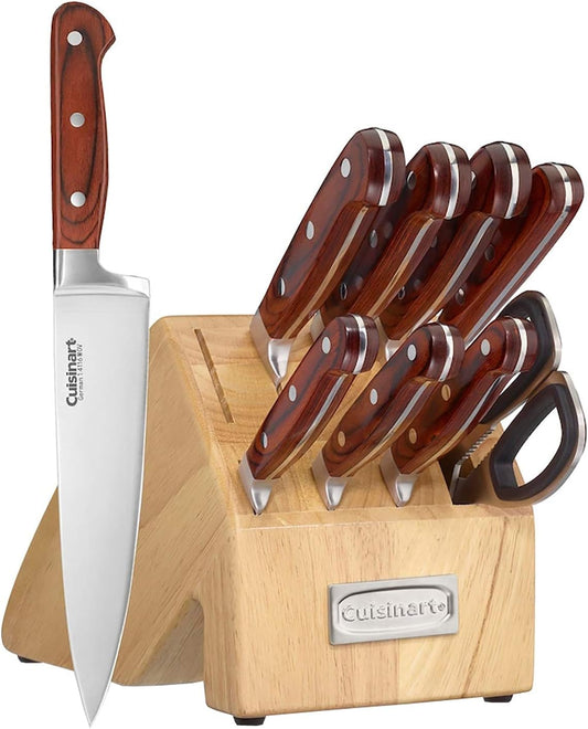 CUISINART Block Knife Set, 15pc Cutlery Knife Set with Steel Blades for Precise Cutting , Lightweight, Stainless Steel, Durable & Dishwasher Safe, C99SS-15P