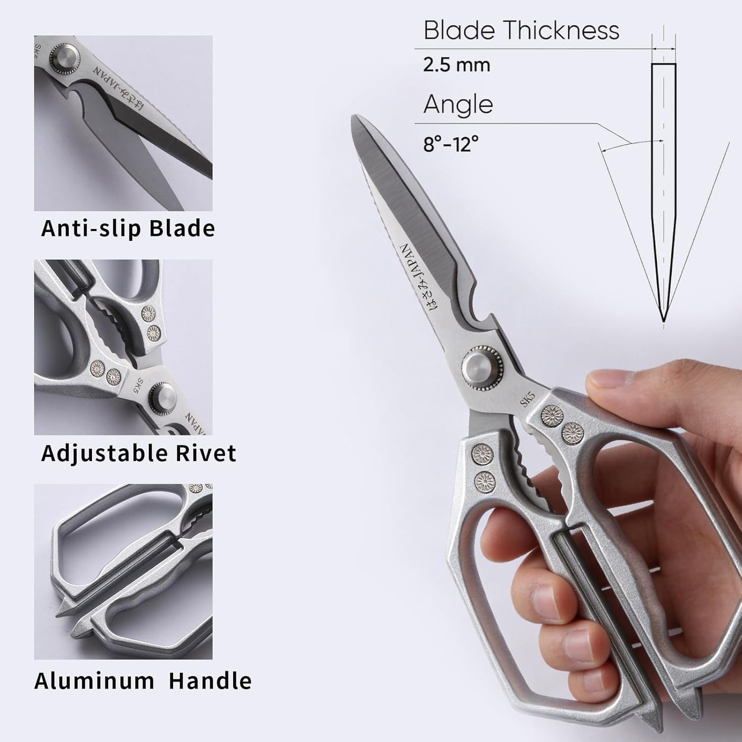 Kitchen Scissors Set Silver 3PCS, Heavy Duty Poultry Shears Kitchen Shear for Food Chicken Scissor All Purpose,Japan Meat Cutting Scissors, Bones Food Cooking Shears, Gifts for Men Women Mom Dad