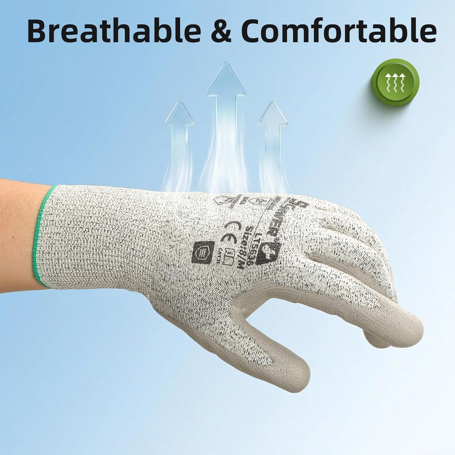Schwer 6 Pairs ANSI A2 Cut Resistant Work Gloves with Certified Level 6 Ultra Abrasion Resistance, Safety Gloves with Grip for General Use, Construction, Gardening, Mechanic, 3D-Comfort, LT5636, L