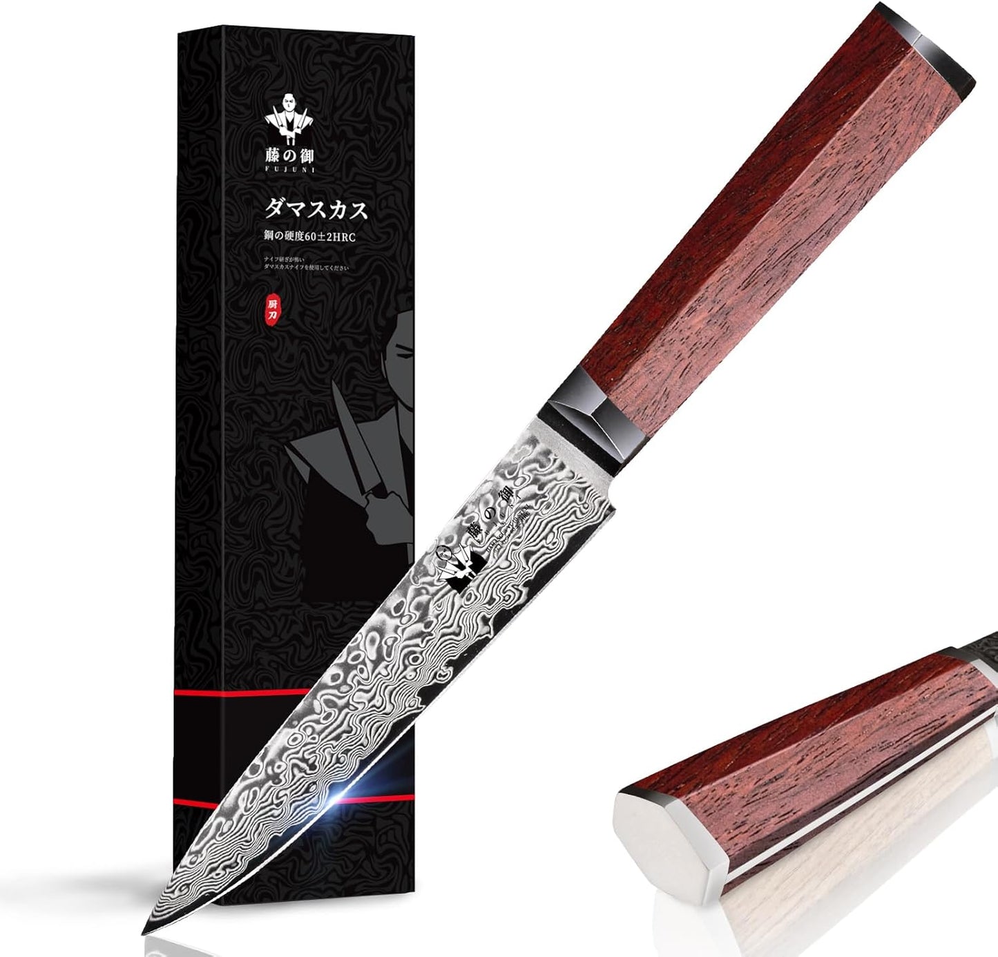 Steak Knives Set of 4 with In-Drawer Knife Block, 5 inch Damascus Steak Knife Set VG-10 Damascus Super Steel 67-Layer Non Serrated Steak Knives with Natural Wood Handle, Gift Box