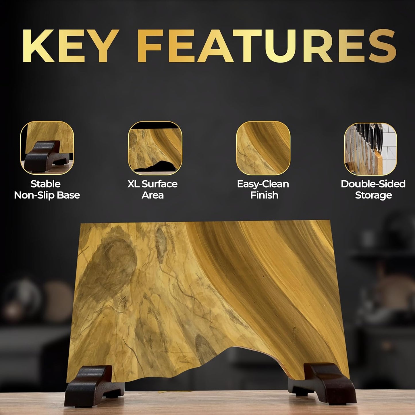SliceElite Magnetic Knife Block Double Sided Holder East Indian Walnut Black Resin Dual Surface Magnet Storage for Knives on Kitchen Countertop Holds Up To 20 Knives