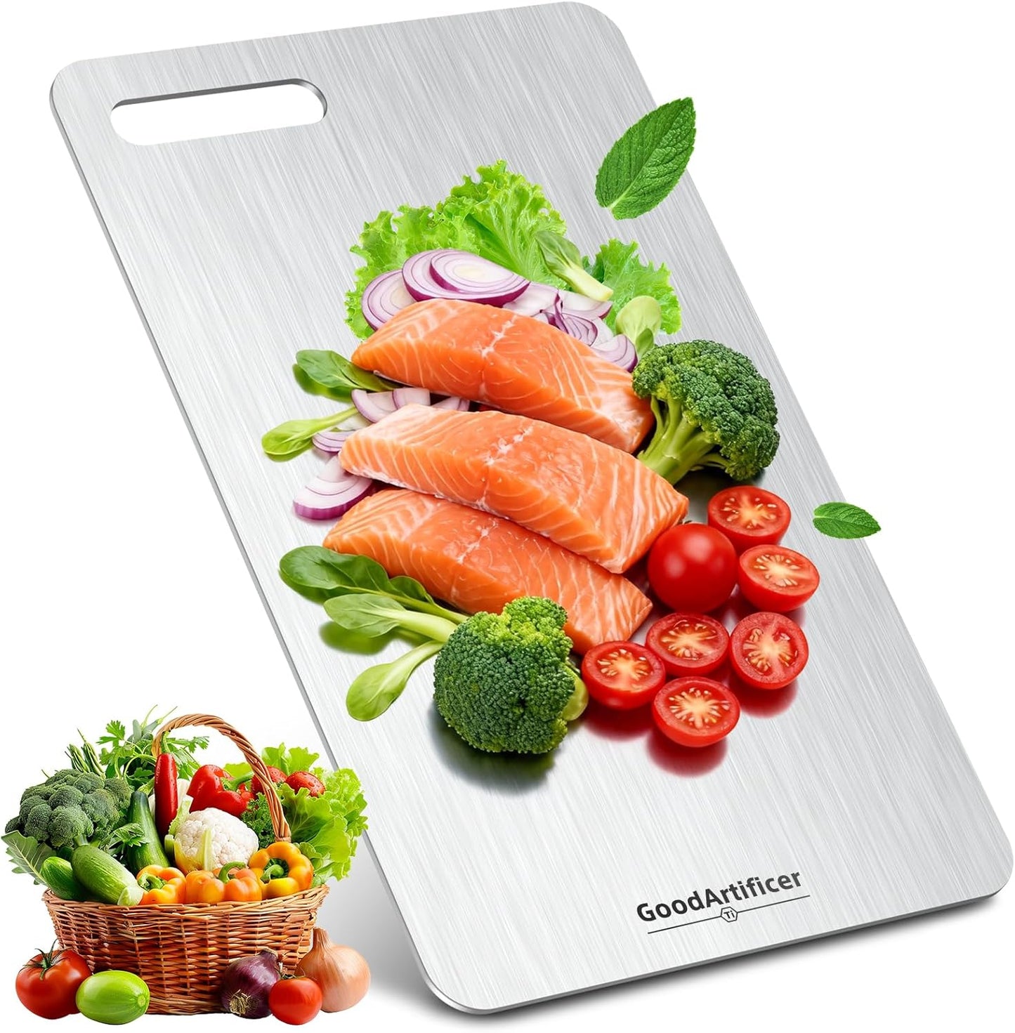 Titanium Cutting Boards Set of 3, 100% Pure Titanium Kitchen Cutting Board, Double-Sided Non-Toxic Cutting Board, Ideal for Slicing and Dicing Meats, Features Handle, Dishwasher Safe