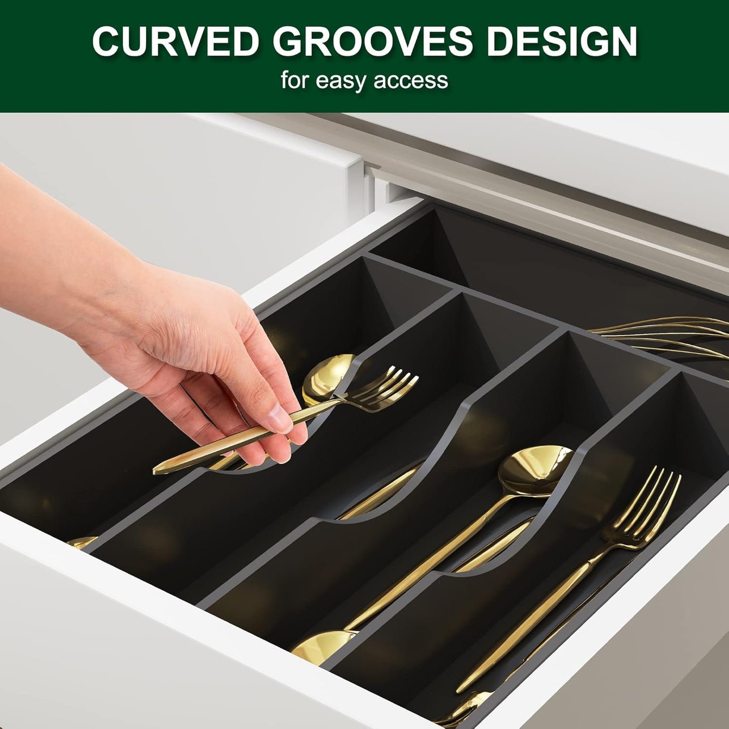 Bellsal Natural Utensil Organizer 12.5 Inch Silverware Organizer for Drawer Utensil Holder Cutlery Organizer Kitchen Drawer Organizer 7 Compartment Small Narrow Bamboo