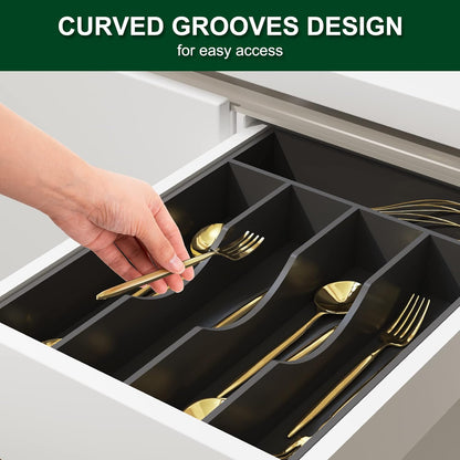 Bellsal Natural Utensil Organizer 12.5 Inch Silverware Organizer for Drawer Utensil Holder Cutlery Organizer Kitchen Drawer Organizer 7 Compartment Small Narrow Bamboo