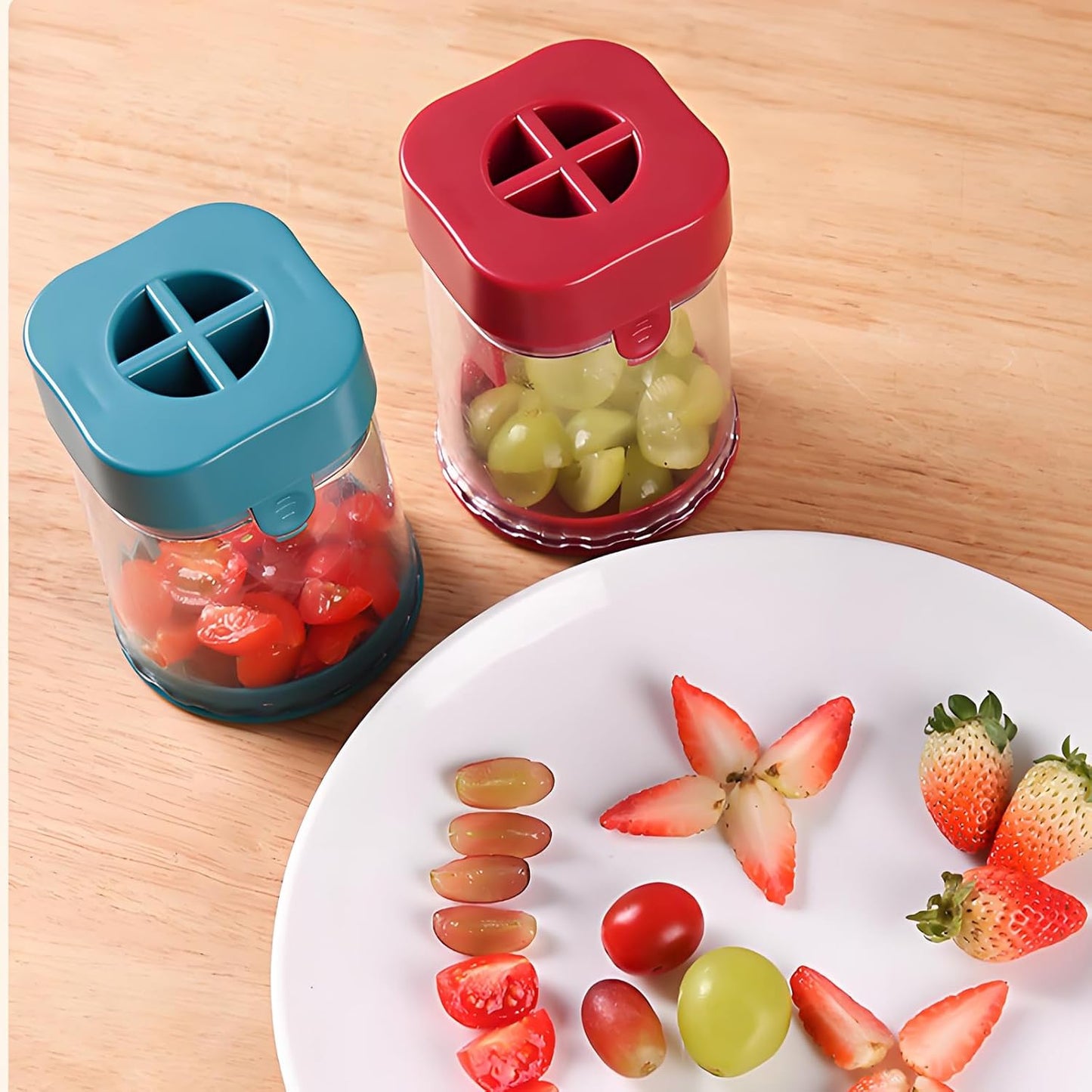 New Grape Cutter for Toddlers, Cutter Quarter Slicer Tool Into 4 Pieces for Slicing Grapes, Strawberries, Cherry, Tomatoes (Pink)