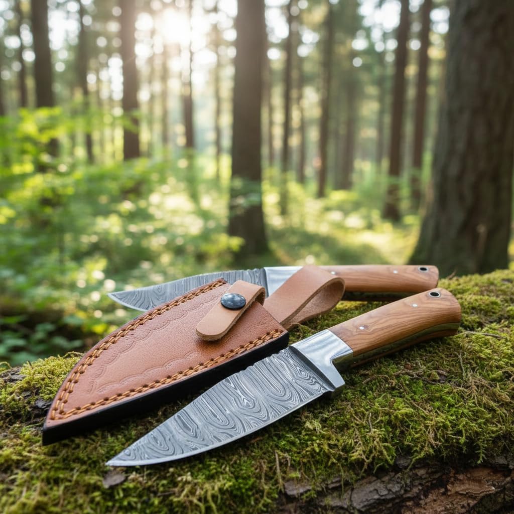 Fixed Blade Hunting Forged Tracker Knife - 8 Inches Carbon Steel Razor Sharp Blade Full Tang Bushcraft Knives with Premium Leather Belt Sheath. Used For Hunting Outdoor Camping, Hiking, Skining Knife.