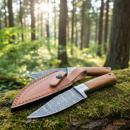 Fixed Blade Hunting Forged Tracker Knife - 8 Inches Carbon Steel Razor Sharp Blade Full Tang Bushcraft Knives with Premium Leather Belt Sheath. Used For Hunting Outdoor Camping, Hiking, Skining Knife.