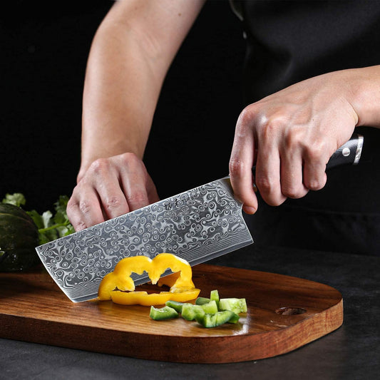 TURWHO Professional Nakiri Knife 7 Inch - Classic Damascus pattern Japanese VG-10 Steel Chef Knives