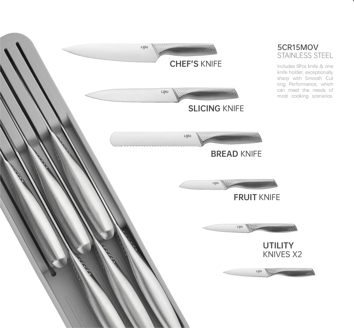Kitchen Knife Set 7 Pcs & Horizontally Knives Case, Crafted from High Carbon 5Cr15Mov Stainless Steel and Food-Grade Polypropylene. (7)