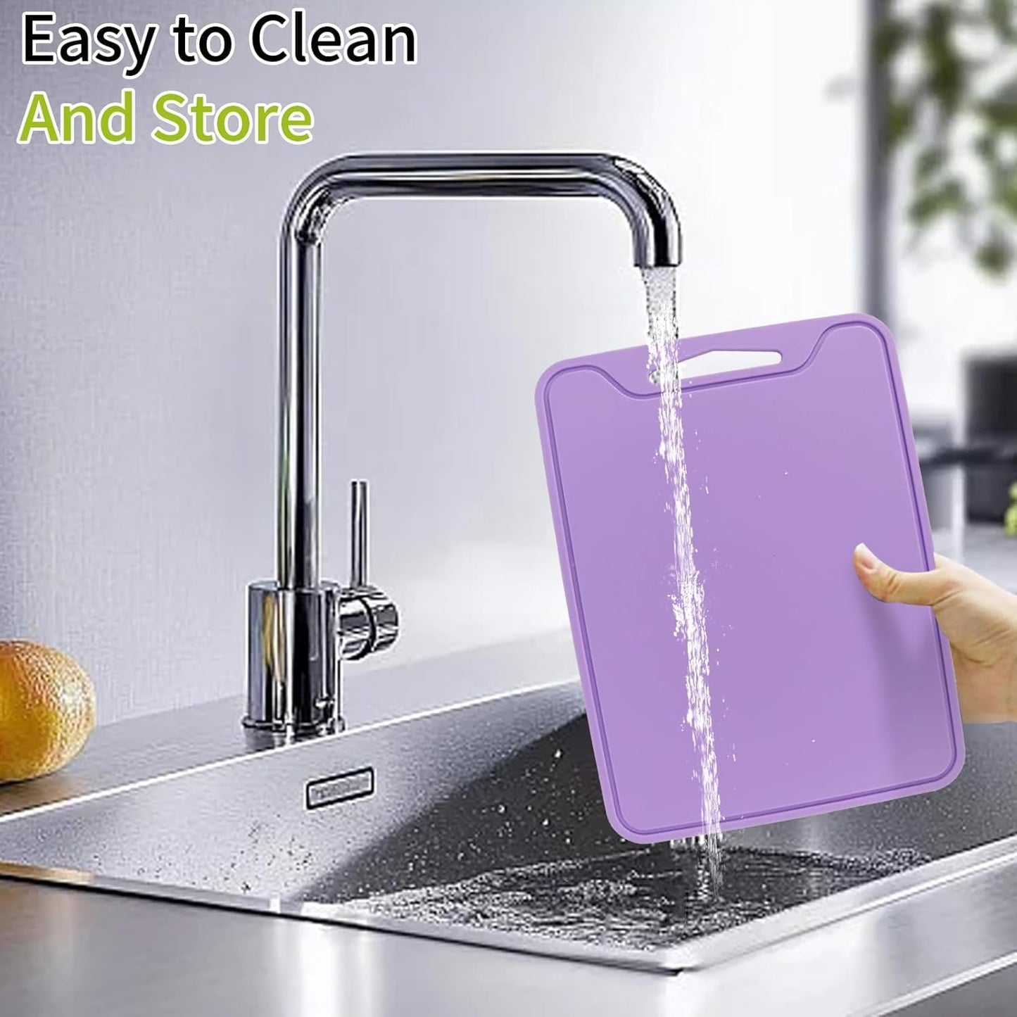 Flexible Cutting Boards, BPA Free Silicone Non-Slip Chopping Mat for Kitchen, Dishwasher Safe & Space-Saving with Hanging Hole (Blue)