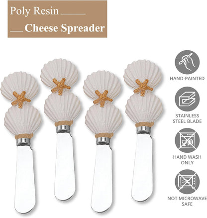 UP UPware Black Lighthouse Cheese Spreaders, Hand-Painted Resin Handles with Stainless Steel Blades for Spreading Cream Cheese, Butter, Jam, or Sandwich, Set of 4