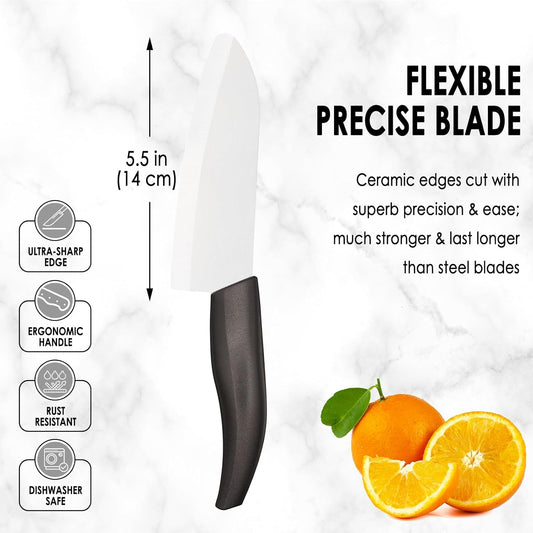 7" Ceramic Knife with Cover - Light, Precise, Sharp Ceramic Santoku Knife - Japanese Chef's Kitchen Knives with Gift Box
