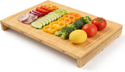 BAMOTTO CRAFTBAMBOO 18.1x21.3 Inch Large Bamboo Cutting Board with 2 Detachable Support Panels, Reversible, Kitchen Countertop Dishwasher Cover & Over Sink, Tray and Carving Board