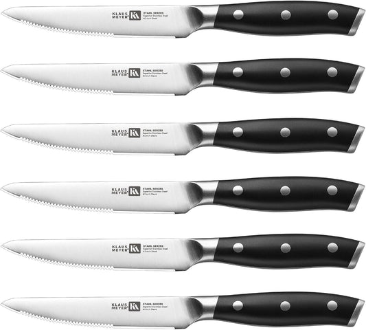 Klaus Meyer Stahl High Carbon Exclusive German Steel 4.5 inch 6 Piece Steak Knife Set (Black)