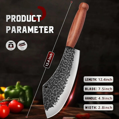 MEN WITH THE POT Knife Forged Butcher Knife with Sheath & Gift Box Japanese Chef Meat and Vegetable Cleaver Knife for Kitchen and Camping - Made of High Carbon Steel