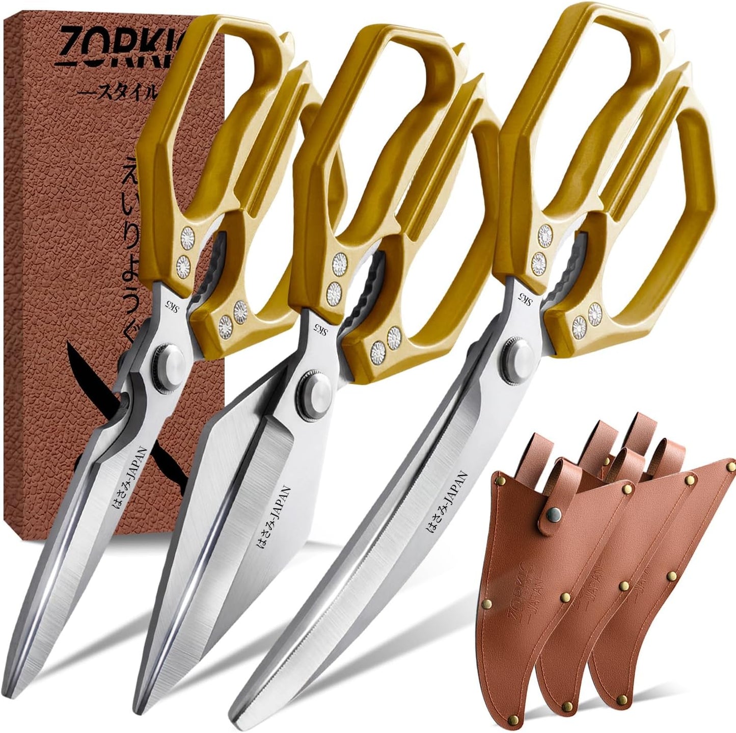 Kitchen Scissors Set Silver 3PCS, Heavy Duty Poultry Shears Kitchen Shear for Food Chicken Scissor All Purpose,Japan Meat Cutting Scissors, Bones Food Cooking Shears, Gifts for Men Women Mom Dad