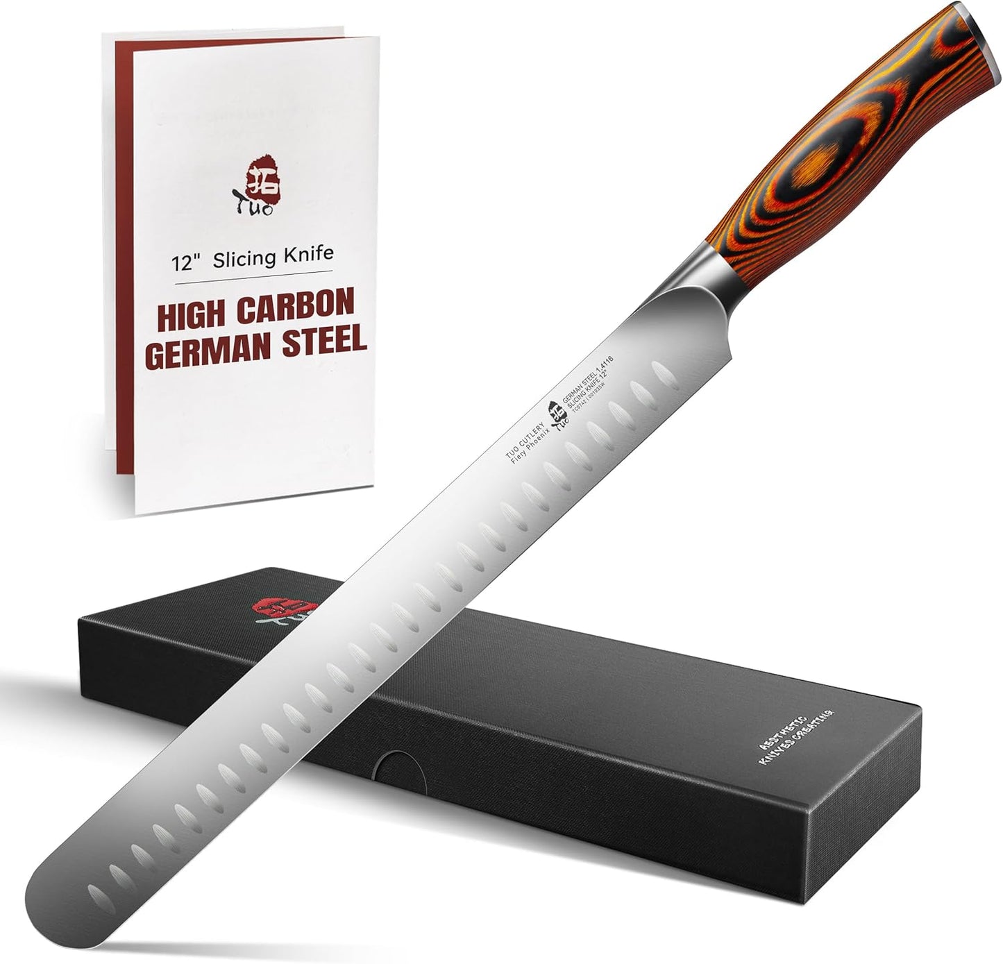 TUO Carving Knife, 12 inch Brisket Knife for Cutting Meat, Slicing Through Roast & Bacon, Sharp German Steel, Ergo Pakkawood Handle, BBQ Gifts for Men