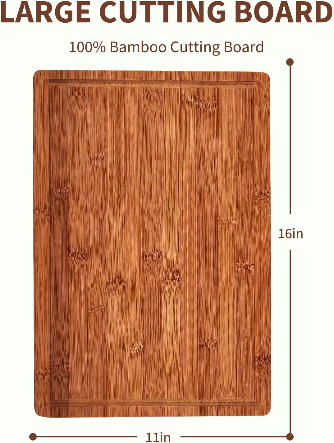 Bamboo Cutting Board 16x10x1 inch with Juice Groove - Bamboo Cutting Board, Charcuterie Board, Butcher Block, Non Plastic Wooden Chopping Board