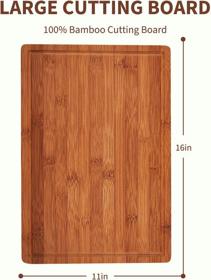 Bamboo Cutting Board 16x10x1 inch with Juice Groove - Bamboo Cutting Board, Charcuterie Board, Butcher Block, Non Plastic Wooden Chopping Board