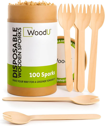 WoodU Disposable Wooden knives 100% All-Natural, Eco-Friendly, Biodegradable, and compostable knives - Pack of 100-6.5" Butter Cheese Knife Wooden Utensil