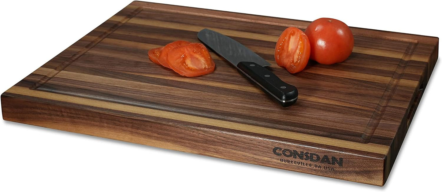 CONSDAN Walnut Cutting Board for Kitchen, USA Grown Hardwood, 20 x 15, with Invisible Inner Handle, Prefinished with Food-Grade Oil, Suitable for Kitchen Edge Grain, 1" Thick