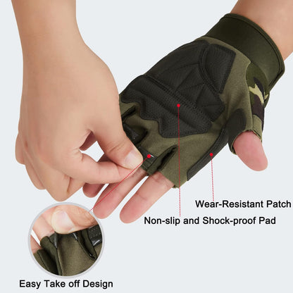 FIORETTO Fingerless Workout & Exercise Gloves for Gym, Weight Lifting, Airsoft, Shooting, Hunting, Hiking, Cycling, Driving, Motorcycle, Climbing M210603