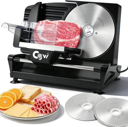 CGOLDENWALL 220W Meat Slicer, 9" Electric Deil Food Slicer with 2 Stainless Steel Blades, 4/5" Adjustable Thickness, Food Slicer Machine for Home Cutting Meat Cheese Bread Vegetables, 110V CE