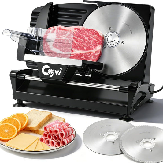 CGOLDENWALL 220W Meat Slicer, 9" Electric Deil Food Slicer with 2 Stainless Steel Blades, 4/5" Adjustable Thickness, Food Slicer Machine for Home Cutting Meat Cheese Bread Vegetables, 110V CE