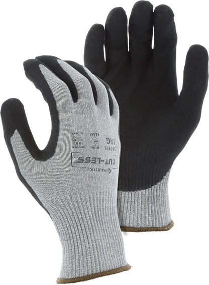 Majestic Cut-Less Korplex Glove with Sandy Nitrile Palm | 12 Pair - MED | 13 Gauge Liner, ANSI A9, Extreme Cut Resistance, Breathable, Gray/Black | for Automotive, Industrial, Manufacturing | 35-7675