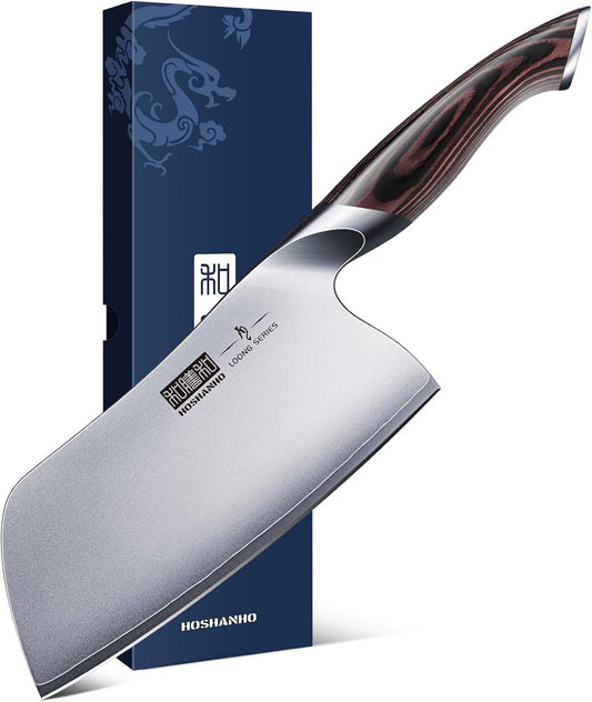 HOSHANHO Cleaver Knife 7 Inch, Ultra Sharp Japanese High Carbon Steel Vegetable Meat Cleaver, Multifunction Chopper Butcher Knife for Home Kitchen and Restaurant