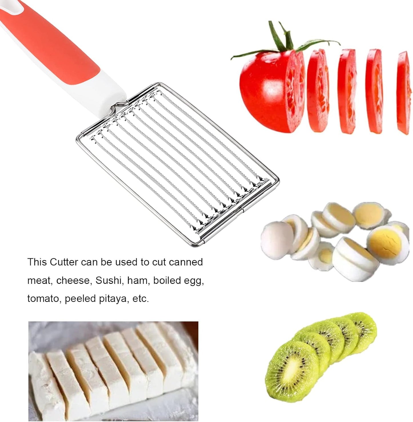 ASHATA Lunch Meat Slicer, Stainless Cutter with Handle for Cheese Potato Egg Ham Fruit Tomato, Quality Stainless Steel 10 Wires for 11, Stainless Steel Fruit Vegetable Slicer