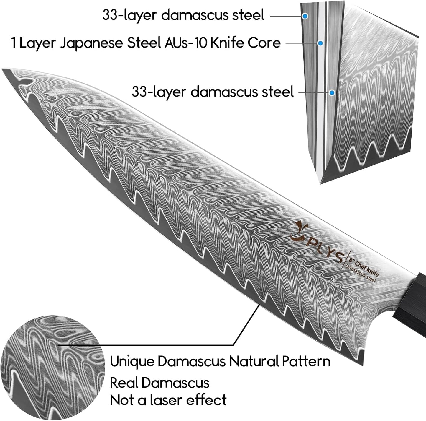 Damascus Chef Knife for Kitchen 8-Inch: Professional Japanese knives with G10 Ergonomic Handle, Cooking Knife with Gift Box