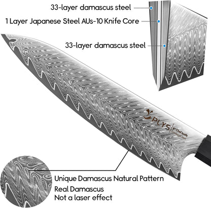 Damascus Chef Knife for Kitchen 8-Inch: Professional Japanese knives with G10 Ergonomic Handle, Cooking Knife with Gift Box