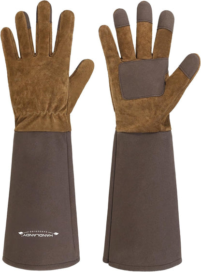 HANDLANDY Rose Pruning Gloves for Men & Women, Long Thorn Proof Gardening Gloves, Breathable Pigskin Leather Gauntlet, Best Garden Gifts & Tools for Gardener