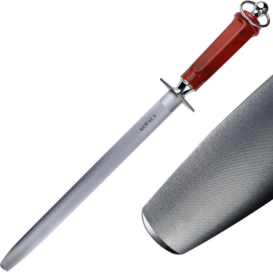 Sharpening Steel Knife Sharpener Rod Flat 12 Inches Honing Steel for Knives Red