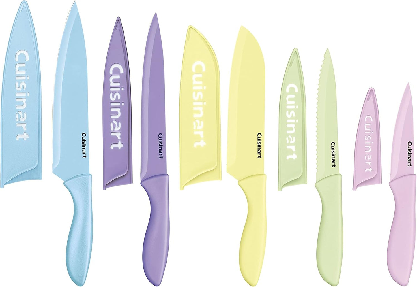 Cuisinart C55-10PCERM Ceramic Coated Knife Set with Blade Guard Sheaths (10- Piece Set) in Dark Pastels