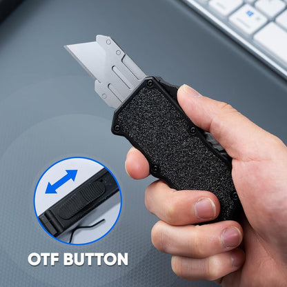 XXV Aluminum Alloy Utility Knife, Box Cutter,Cute Heavy Duty Pocket Knife, Safety Replaceable Blade EDC Razor Knives with 10Pcs Replaced Blades,Black