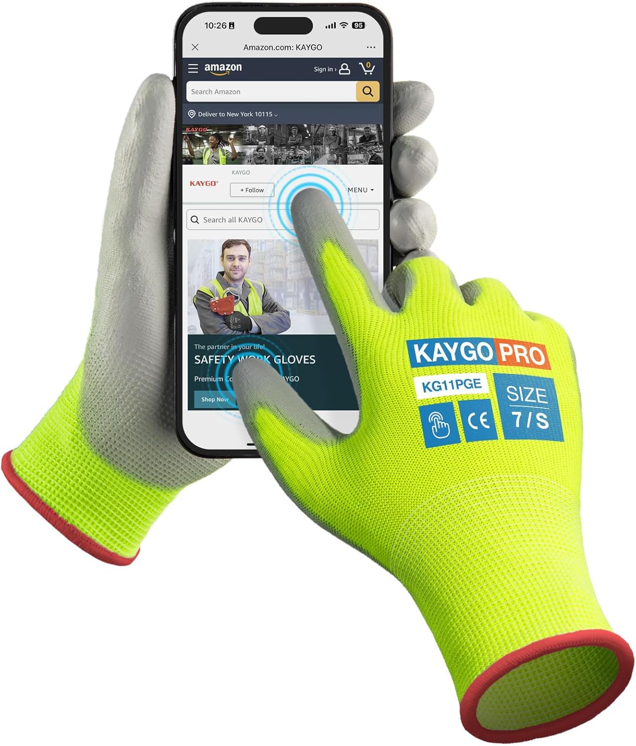 KAYGO Work Gloves for Men and Women,12 Pairs Seamless Knit PU Coated Safety Gloves, with Smooth Grip on Palm and Fingers, Ideal for Light Warehouse, Manufacturing, Gardening, KG11P (M, Black)
