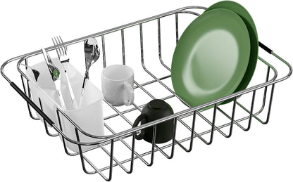 SANNO Dish Rack Utensil Holder, Hanging Cutlery Drainer Caddy with Hooks, 2 Compartment Flatware Organizer for Forks, Spoons, Knives, Fits Over Most Dish Drying Racks, Black