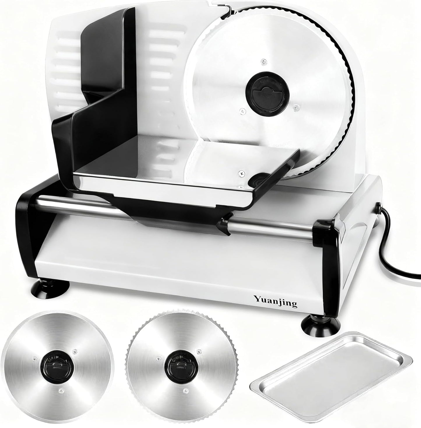 Meat Slicer 200W Electric Deli Food Slicer with 2 Removable 7.5" Stainless Steel Blade, Adjustable Thickness for Home Use, Child Lock Protection, Easy to Clean, Cuts Meat, Bread and Cheese