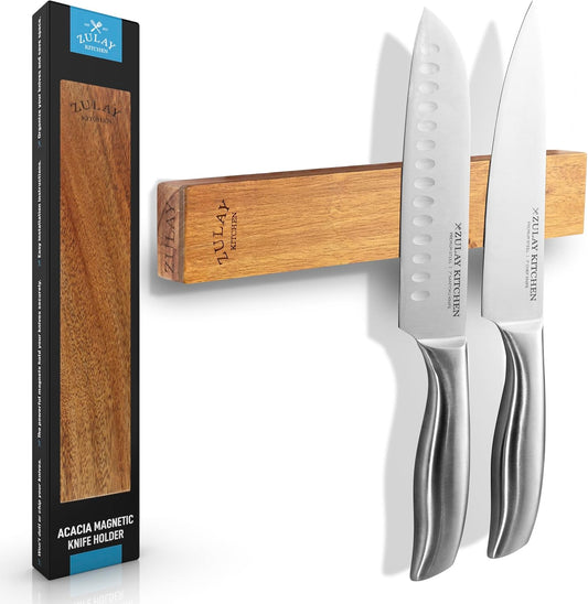 Zulay (12 Inch) Stainless Steel Magnetic Knife Holder For Wall - Powerful Knife Magnetic Strip With Extra Hanging Hooks - Wall Mount Magnetic Knife Strip & Organizer For Kitchen & Tools (Gold)