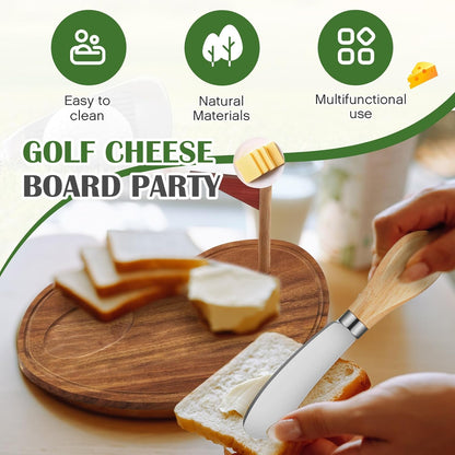 Ziliny Golf Cheese Board Gift Set Party Favor Prizes Charcuterie Wood Board with Knives and Box Father Day Gift for Dad Grandpa Party Tournament Game(Carbonized Bamboo Wood, Golf)
