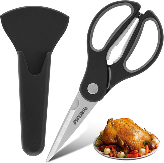 Kitchen Scissors with Magnetic Holder Heavy Duty Magnetic Scissors for Fridge, Kitchen Shears Magnet Sheath Set for Food Meat Pizza Herb Vegetables, Black