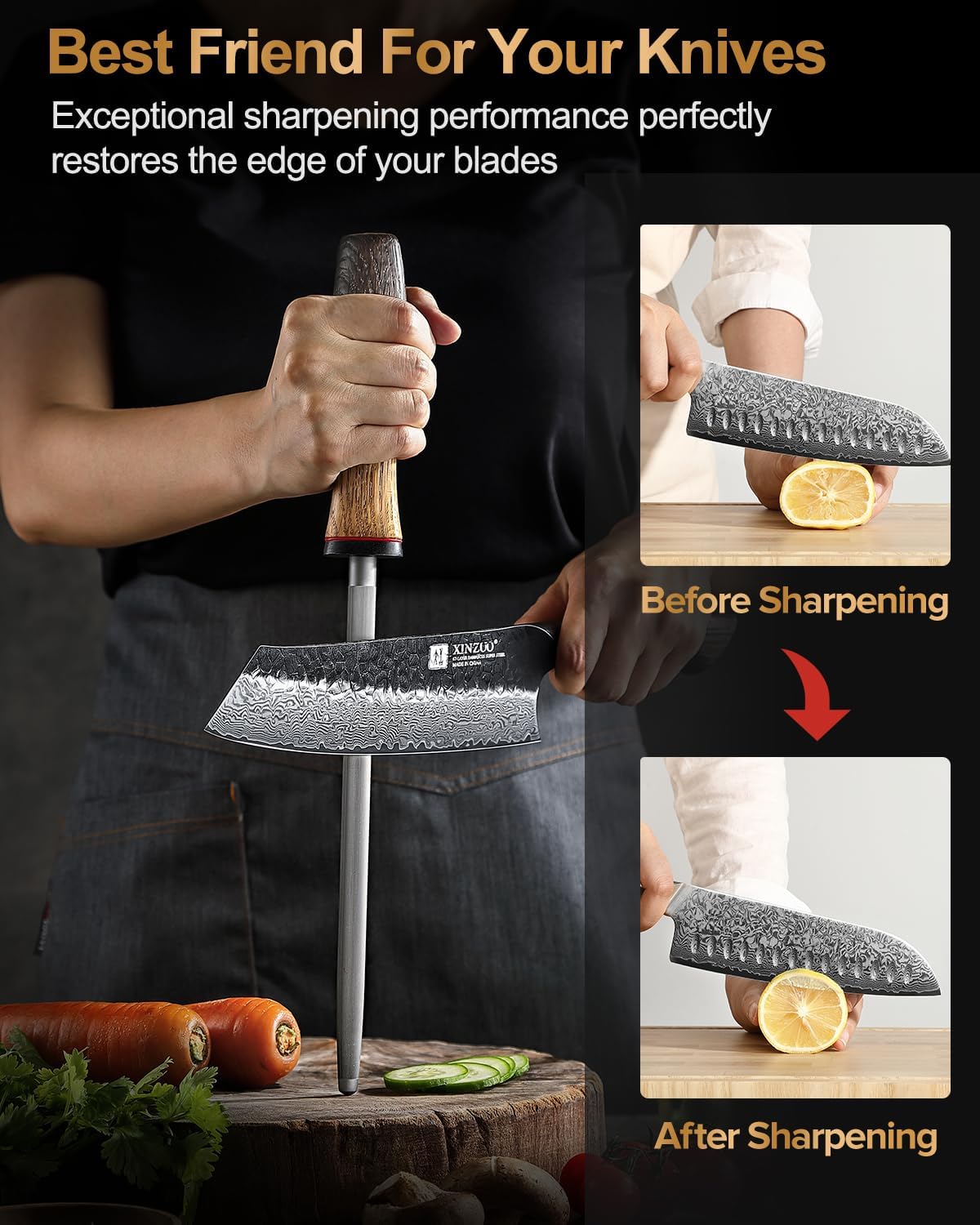 XINZUO 5.6 inch Paring Petty Knife,High Carbon 67 Layers Damascus Steel Fruit and Vegetable Small Kitchen Utility Knife,Burnt Wood Handle