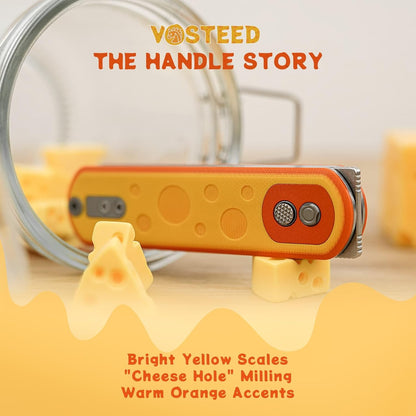 Vosteed CheesePirates® EDC Pocket Knife - Raccoon, 3.25" 14C28N Stonewash Blade - Top Liner Lock, Cheese Orb G10 Handle - A2932