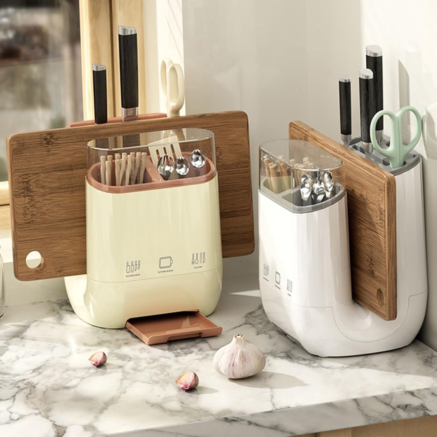 Yimerlen Universal Knife Block, Stainless Steel Universal Knife Holder Block Without Knives, Modern Kitchen Knife Storage Organizer for Countertop (Beige)
